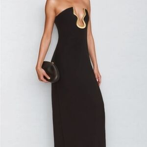 NWT Strapless Black Maxi Dress SMALL with Gold Trim. Never Worn...fits like a XS